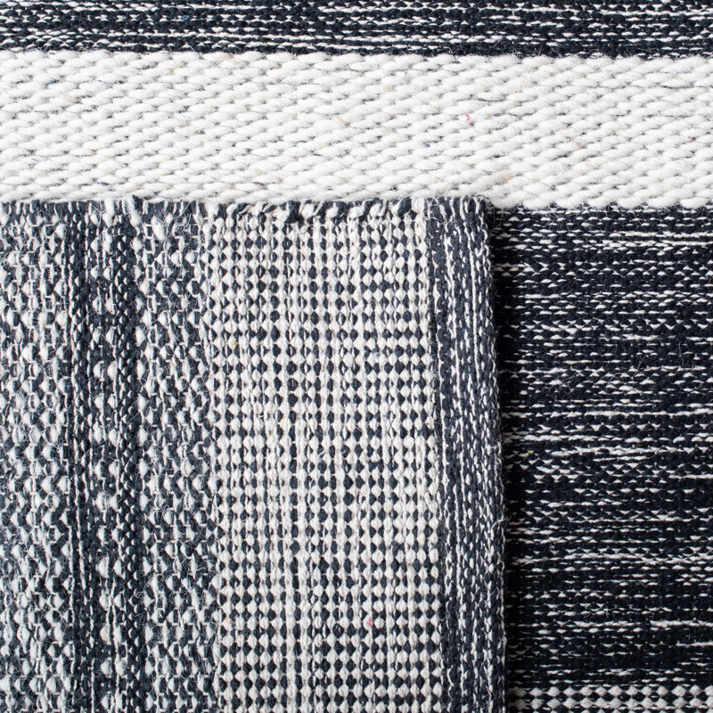 Tapis rayé en laine et coton tissé à la main Ponty, Rectangle 9 pi x 12 pi