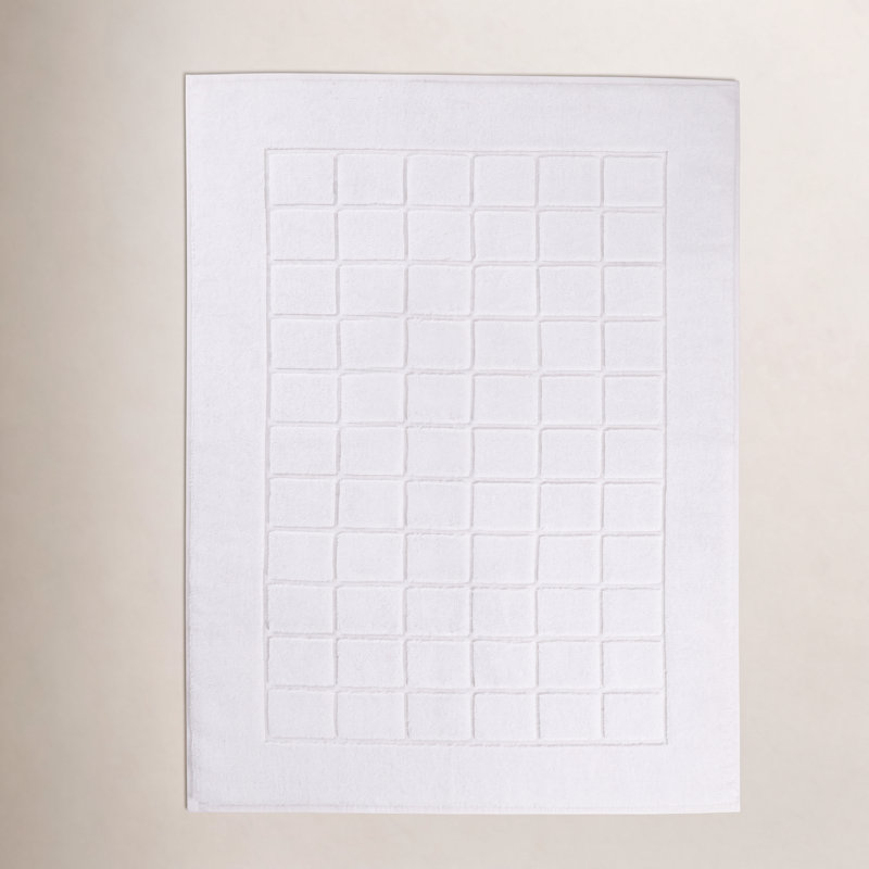 Nora Cotton Terry Solid Absorbent Thick Checkered Washable 2 Piece Bath Mat Set, White
