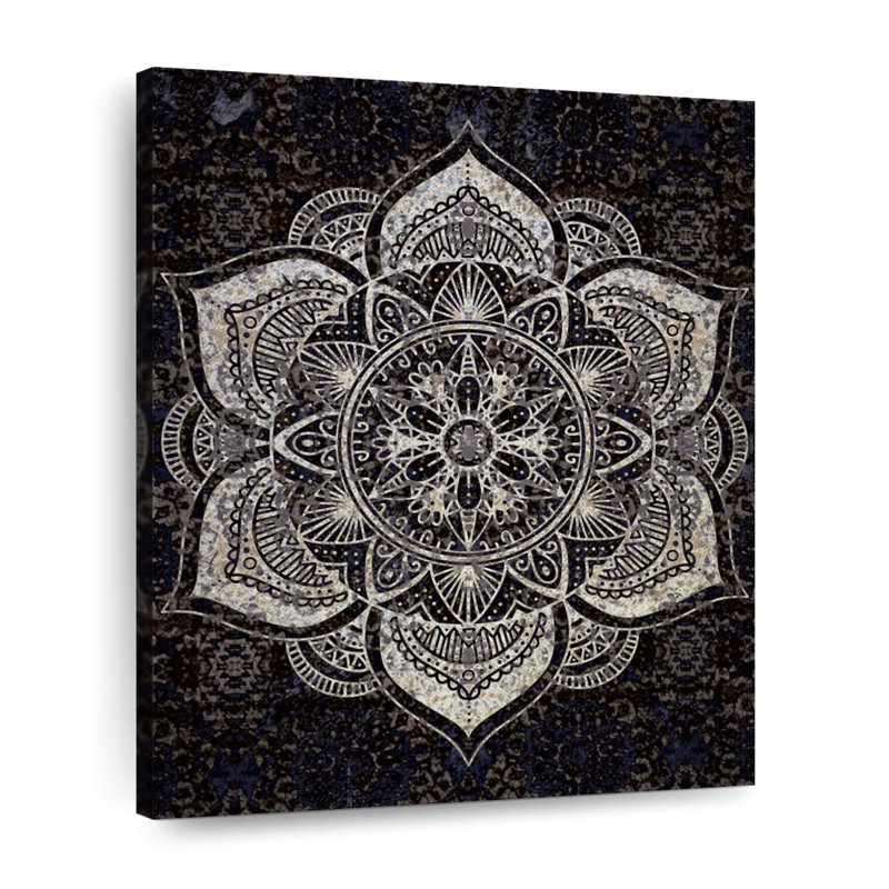 Impression sur toile noir et blanc Mandala, H 20 po x l 16 po x P 1,25 po