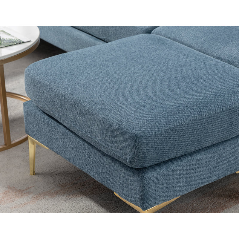 Fleurine Upholstered L-Shaped Sectional Reversible, Blue Polyester 