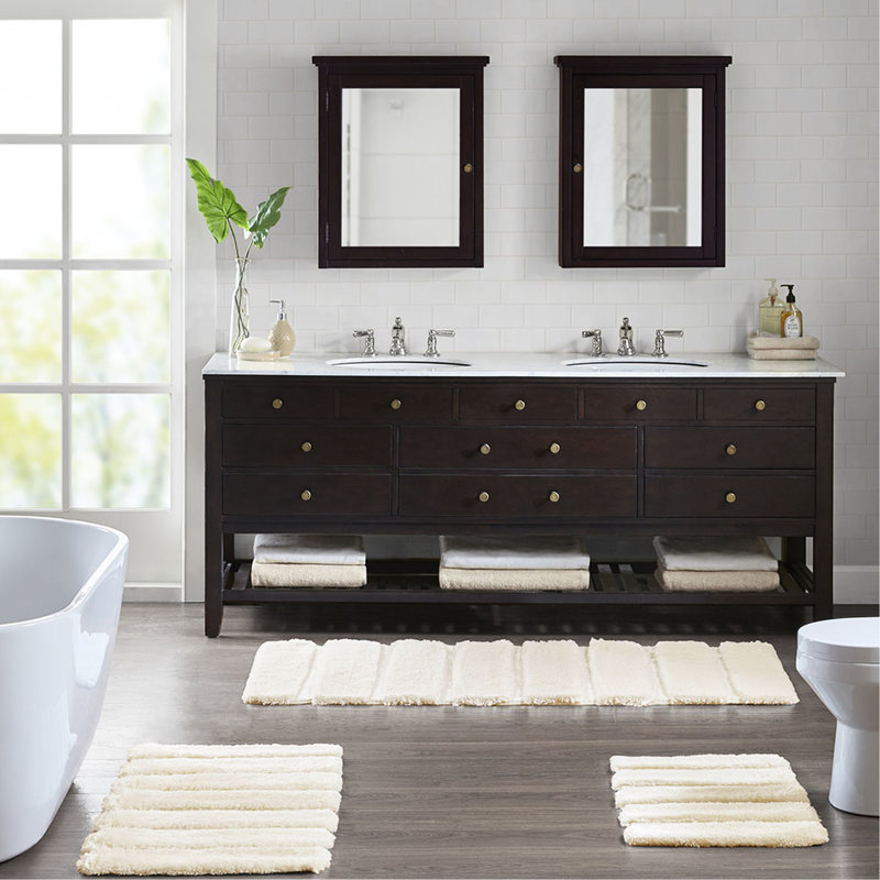 Tapis pour salle de bain, rayé, lustré, teint, envers antidérapant, l 24 po x L 58 po, lavable à la machine