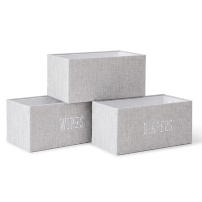 Decorative Storage Bins – Set of 3 Rectangular Greyboard Organizer Baskets for Nursery or Child's Room, Gray