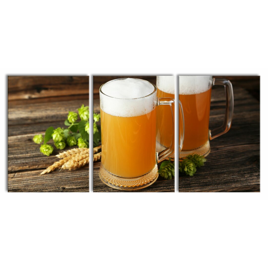 3-tlg. Leinwandbilder-Set Leckeres Bier mit Hopfenblüten