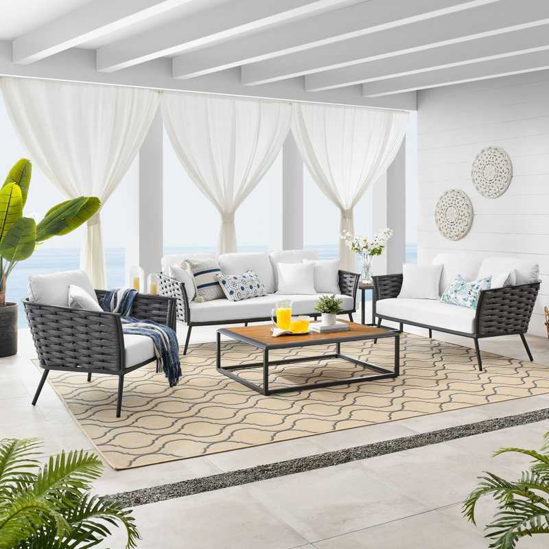 Ensemble de canapé modulaire d'extérieur en aluminium 6 pièces Modway Stance, Blanc, gris