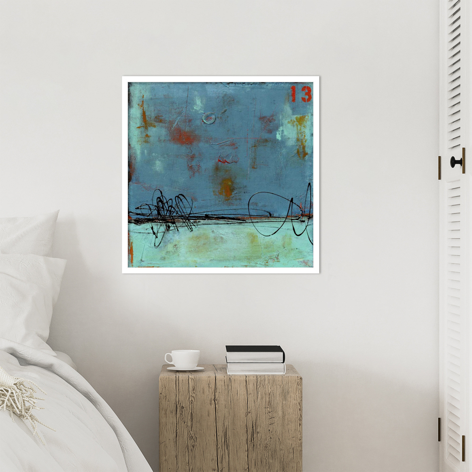 Blue Bay Marina I by Mauro Wood Framed Wall Art Print, 25" H x 25" W, White