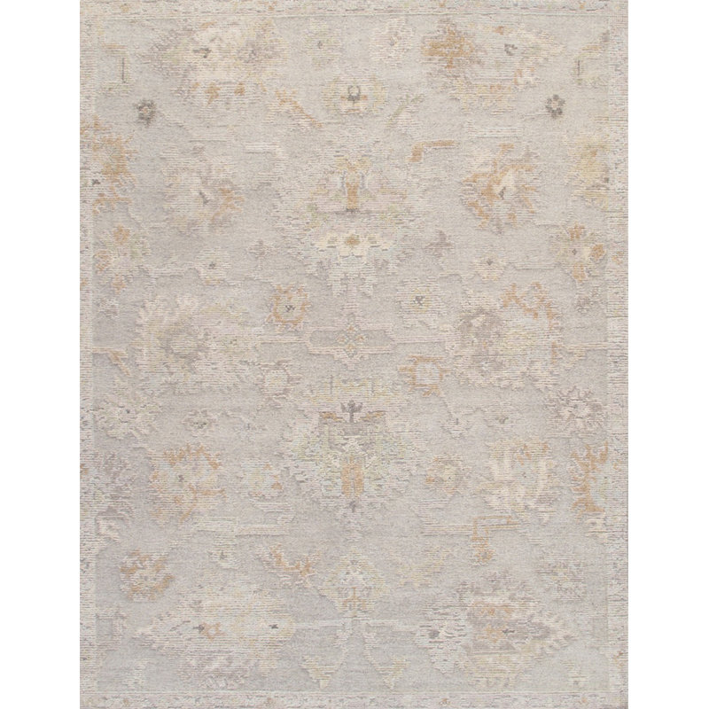 Oushak Hand-Knotted Wool Area Rug, Rectangle 9' x 12', Silver