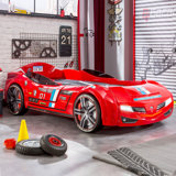 Kumra Twin-Size Race Car Bed, Remote Control, LED Lights, Sound FX, License Plate by Zoomie Kids