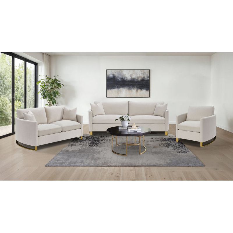 Deelynn 3-piece Upholstered Arched Arm Sofa Set, Beige, 3 Pieces: Sofa, Loveseat, Chair