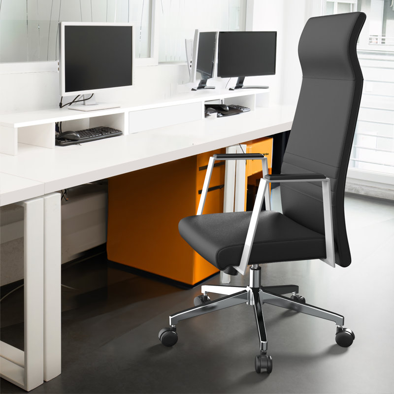 Sledmere High-Back Leather Office Chair – Ergonomic Executive, Task & Conference Chair with Swivel, Tilt, Upholstered Seat & Iron Frame for Home Office or Conference Room