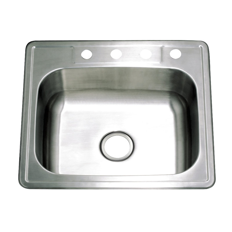 Kingston Brass Studio 25-Inch Stainless Steel Self-Rimming 4-Hole Single Bowl Drop-In Kitchen Sink