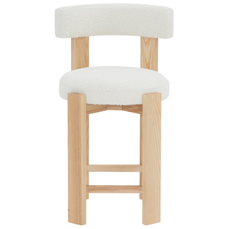 Saralisa Boucle And Wood Counter Stool, Ivory
