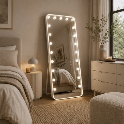 Miroir de plancher à DEL avec contrôle tactile Samie, métal blanc 32 x 71 Samie