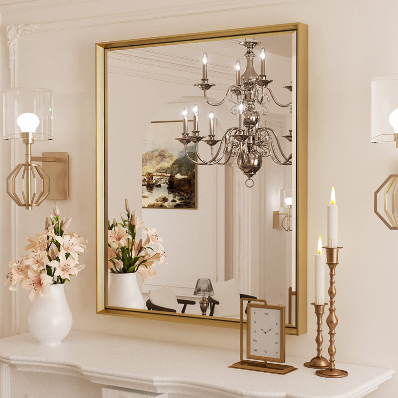 Gold 36x36 Inch Square Beveled Bathroom Vanity Mirror