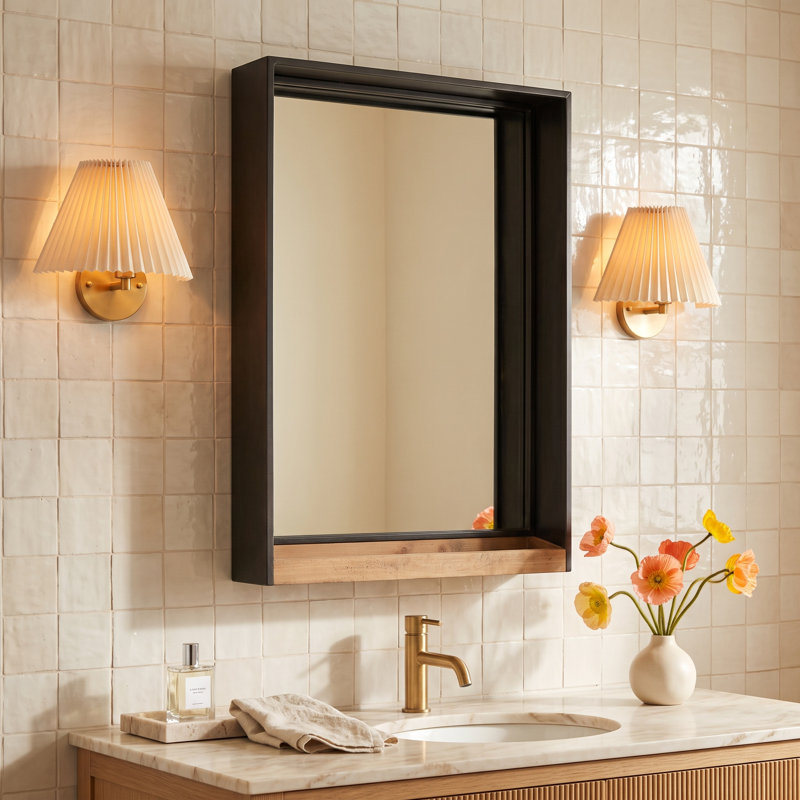 Ronnie Metal Mirror with Shelves, 30" x 20"