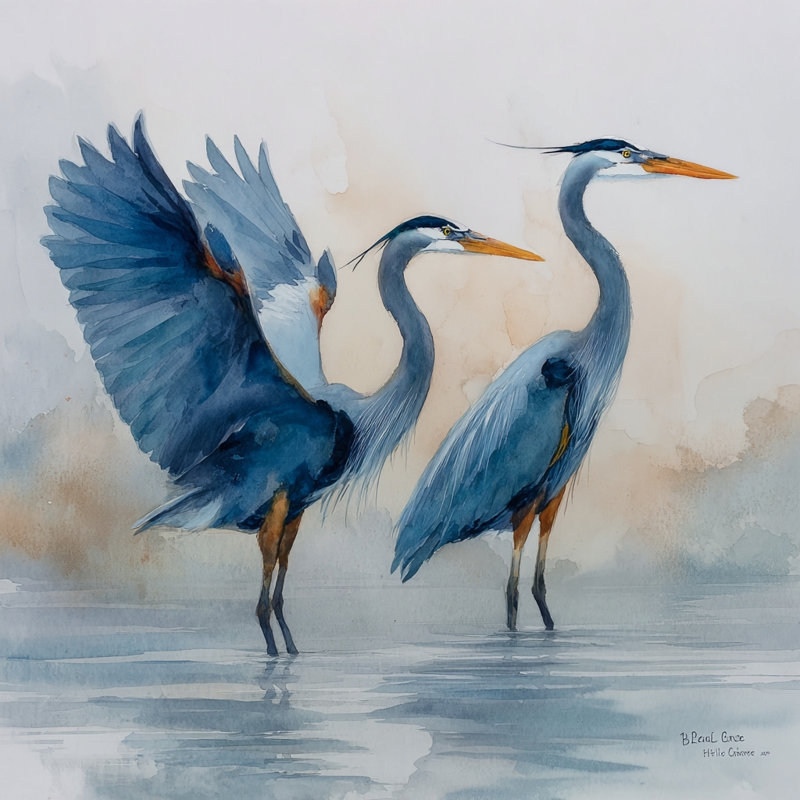 «Still Companions Heron», art mural sur toile tendue, 20"W x 20"H x 1.5"D