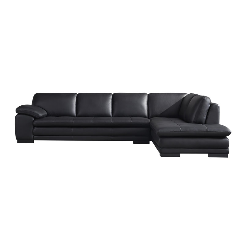 126" Wide Leather Match Sofa & Chaise, Right Hand Facing, Carbon Leather