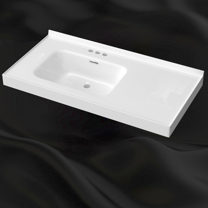 Comptoir de meuble-lavabo intégré à surface solide de gauche 43 po x l 22 po avec comptoir blanc avec lavabo et dosseret H 1-3 / 8 po