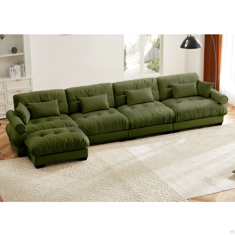 Canapé modulaire en L, 35 po H x 166 po L x 37 po P, 4, Vert olive