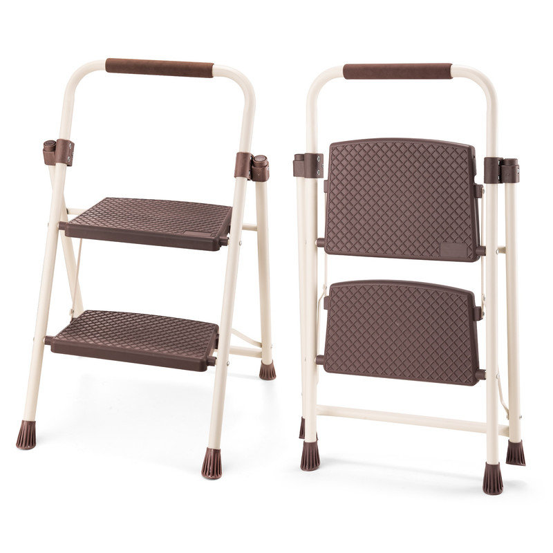 2 Step Folding Step Stool with Handrails, 330 lbs Capacity, Anti-Slip Wide Pedal for Home, Kitchen, Pantry & Office, 32"