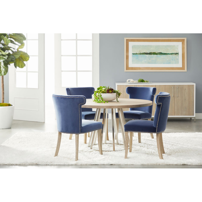 Upholstered Side Chair in Denim Velvet, Denim