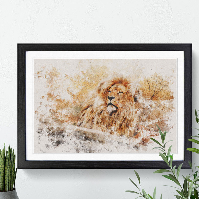 Lion Vol.1 - Picture Frame Graphic Art, 36cm H x 48cm W x 2cm D, Oak Framed