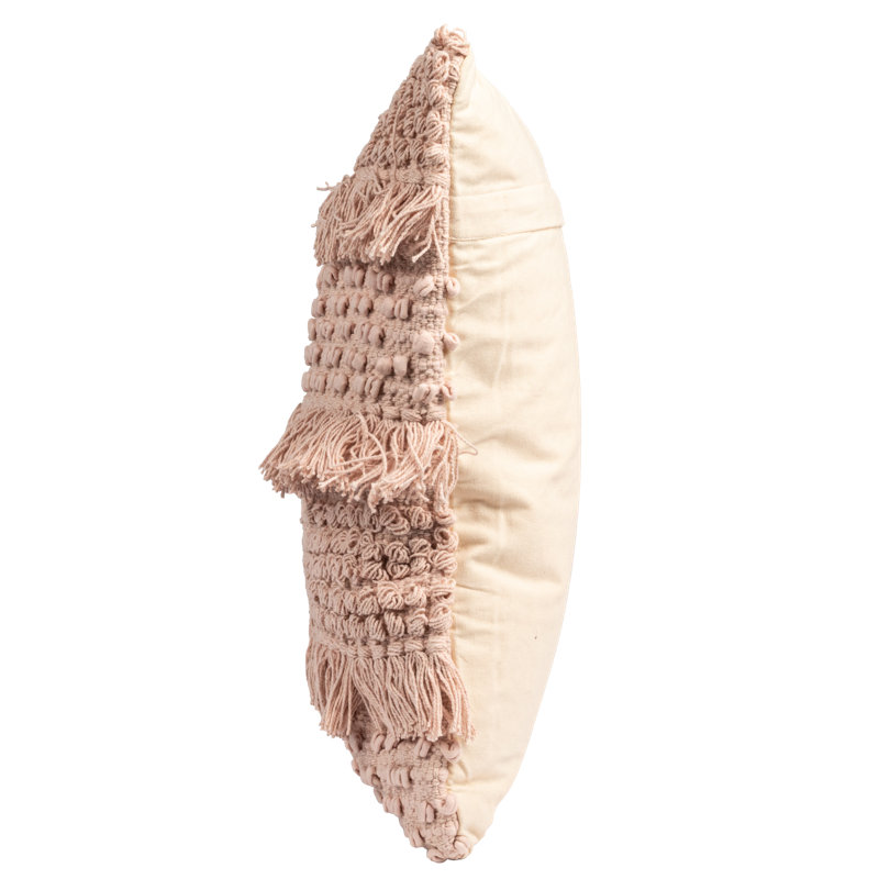 Pale Pink Cotton Fringe Square Throw Pillow