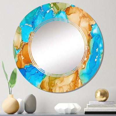 Turquoise et brun luxueux abstrait Art fluide I - miroir mural moderne