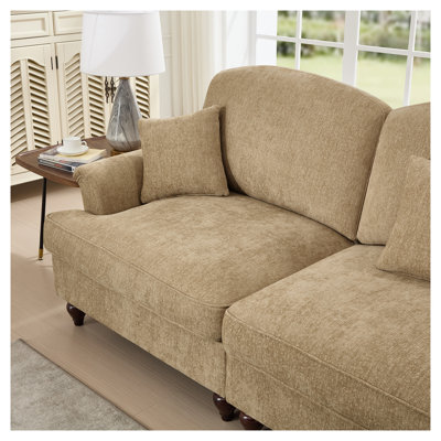 Classic Comfy Modular U Shape Sectional Sofa With Flared Arms, Removable Ruffles, And Spindle Legs, Upholstered Chenille Deep Seat Cloud Sofa With Movable Ottomans, Light Coffee