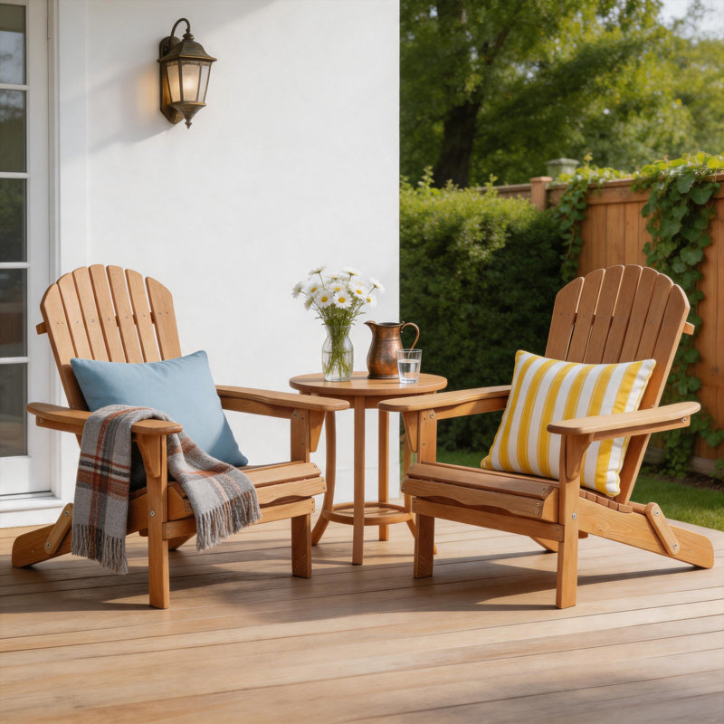 Set of 2 Folding Wooden Adirondack Chairs, Half Pre-Assembled, Weather-Resistant Hemlock Wood Patio Lounge Chairs for Fire Pit, Garden & Backyard