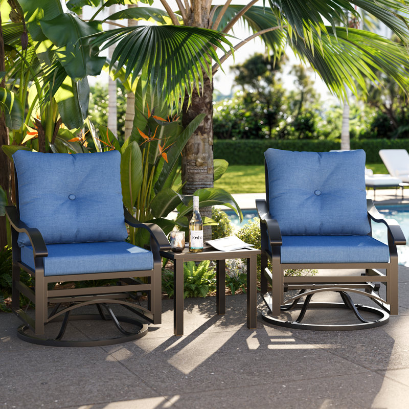 2 - Person Outdoor Swivel Metal Glider Seating Group With Side Table, Blue