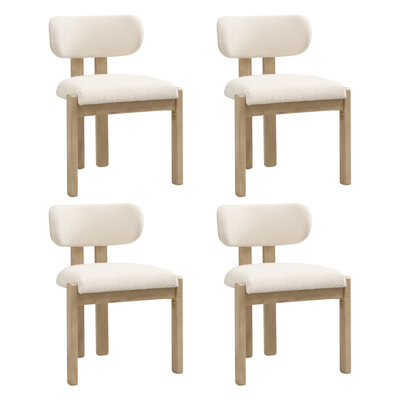 Boucle Upholstered Side Chair in Beige, 4, Natural Wood