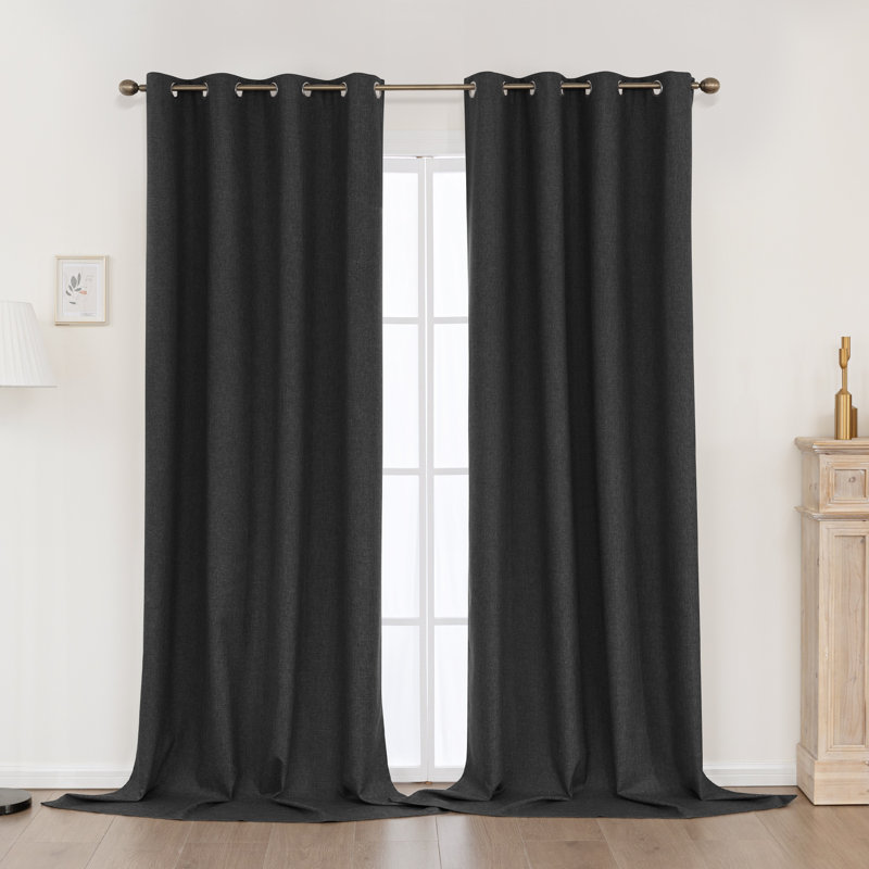 100% Blackout Thermal Insulated Polyester Curtain Pair, Black, 52" W x 108" L