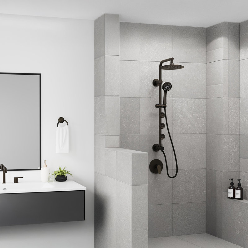 Système de douche avec pomme de douche à pluie 8 po Lanai et bras de douche pivotant à 3 jets et douchette multifonction 1,8 GPM