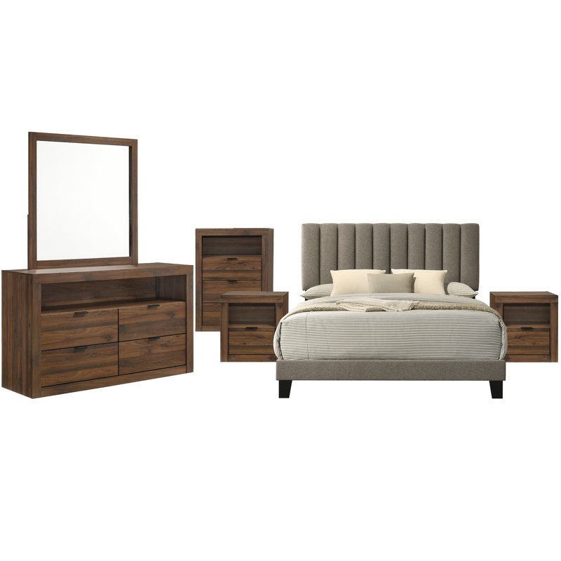 6-Pieces Bedroom Sets, Noyer, Grand lit