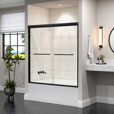 Portes de baignoire coulissantes doubles semi-sans cadre avec verre transparent l 56 "x H 60"