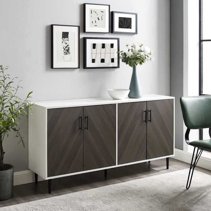 Aminatou 58" Wide 4-Door Sideboard, Ash Brown/White