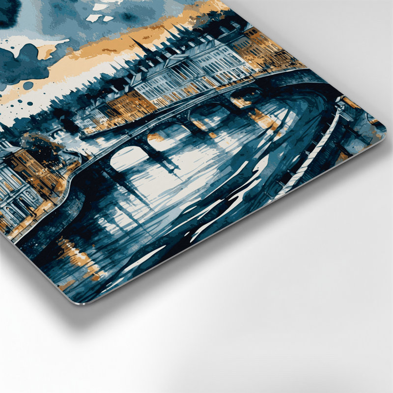 Art mural bleu en métal avec villes de Dublin en Irlande, H 96 po x l 96 po x P 0,05 po