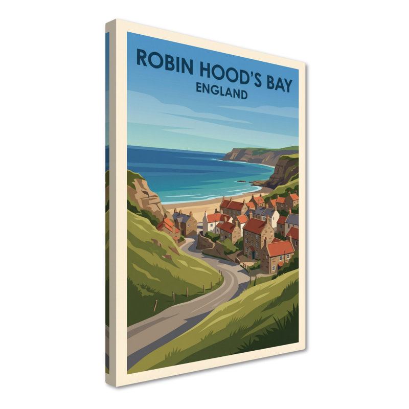 Robin Hood's Bay, England - Romantic Travel Poster Of Yorkshire's Seaside Village. Giclee Print On Wrapped Canvas. Wall Art, Home Decor - Cities & Towns, England - Wrapped Canvas Print