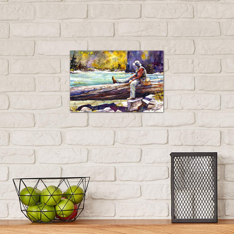 «Fishing Time», reproduction d'art encadrée, Toile tendue, H 12 po x l 18 po x 1,5 po