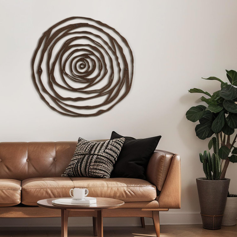 Décoration murale circulaire abstraite moderne, H 35,28 po x l 36 po x P 0,05 po, Brun