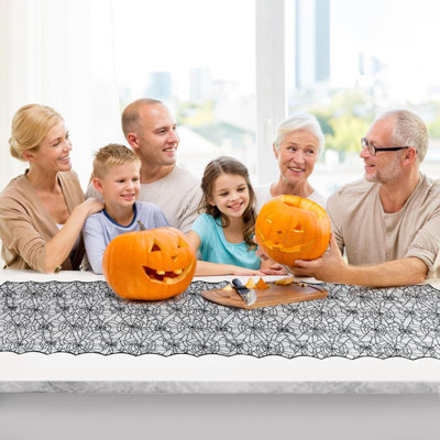 Chemin de table d'Halloween, chemin de table en toile d'araignée en dentelle noire pour la décoration de table d'Halloween, nappe effrayante pour la décoration de la fête d'Halloween 18 x 72 pouces
