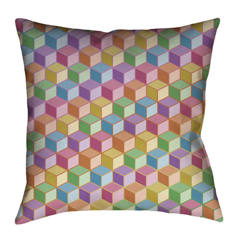 Housse de coussin Katelyn Elizabeth, 16 po x 1 po, Bleu / Jaune / Vert, Polyester sergé