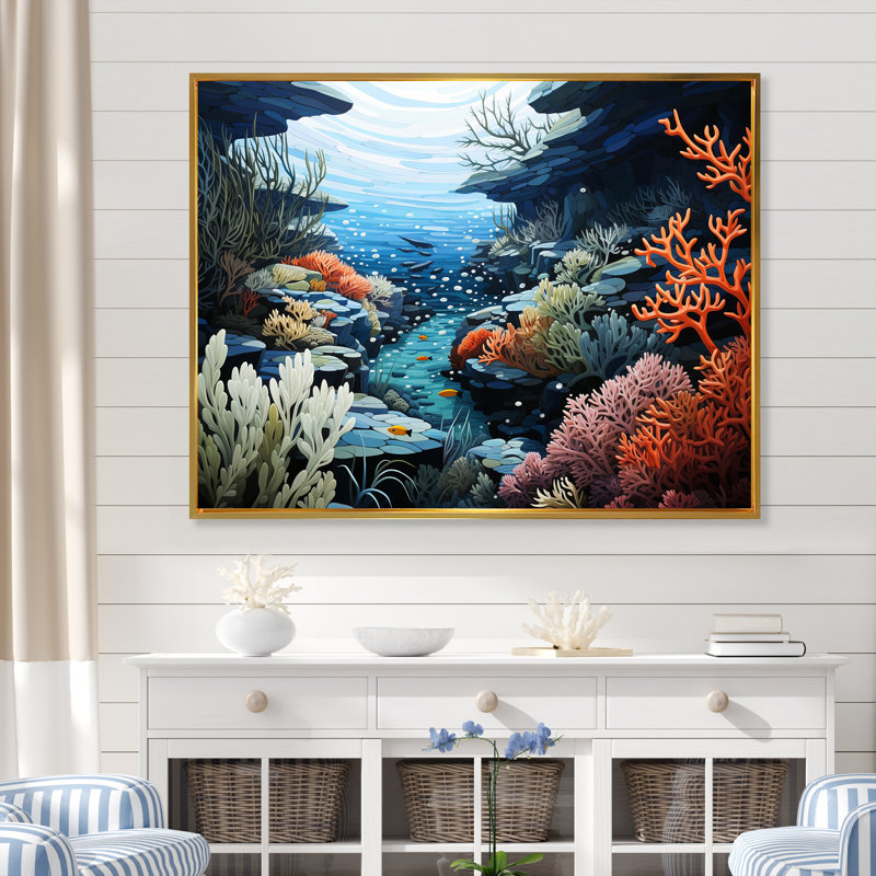 " Deep Marine Scenes ", Gold Floater Framed, 12" H x 20" W x 1" D