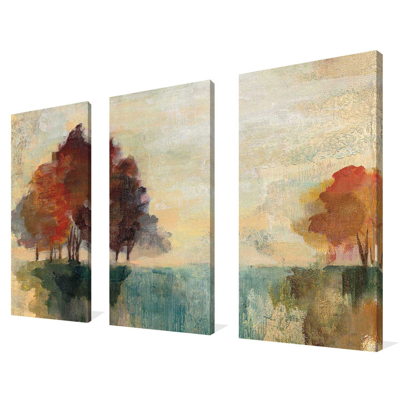 Paysage monogramme II - ensemble de 3 peintures sur toile tendue, H 32 po x l 48 po x P 0,75 po