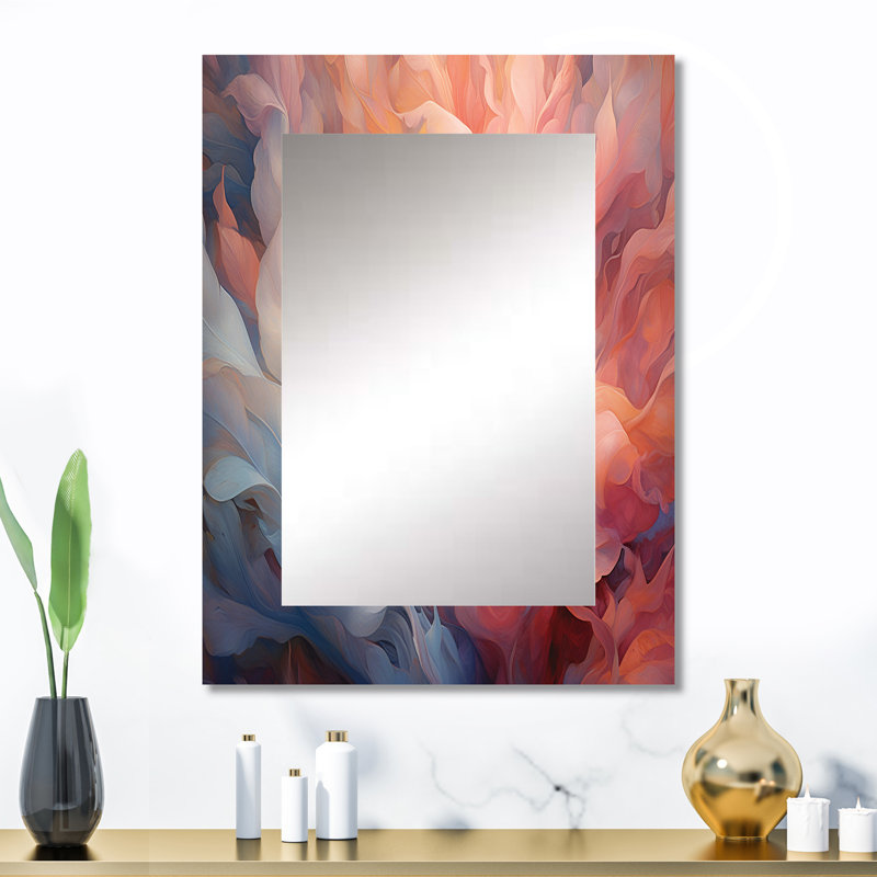 Peach Blue Rose Reverie I - Floral Decorative Wall Mirror, Modern Mirror, Printed Metal Art, 32" x 24"