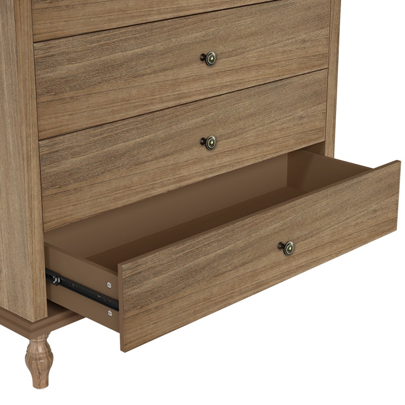 Large 4-Drawer Chest with Solid Wood Foot, Light Brown