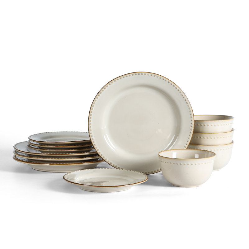Stone Lain Comet 12-Piece Dinnerware Set Stoneware, Cream