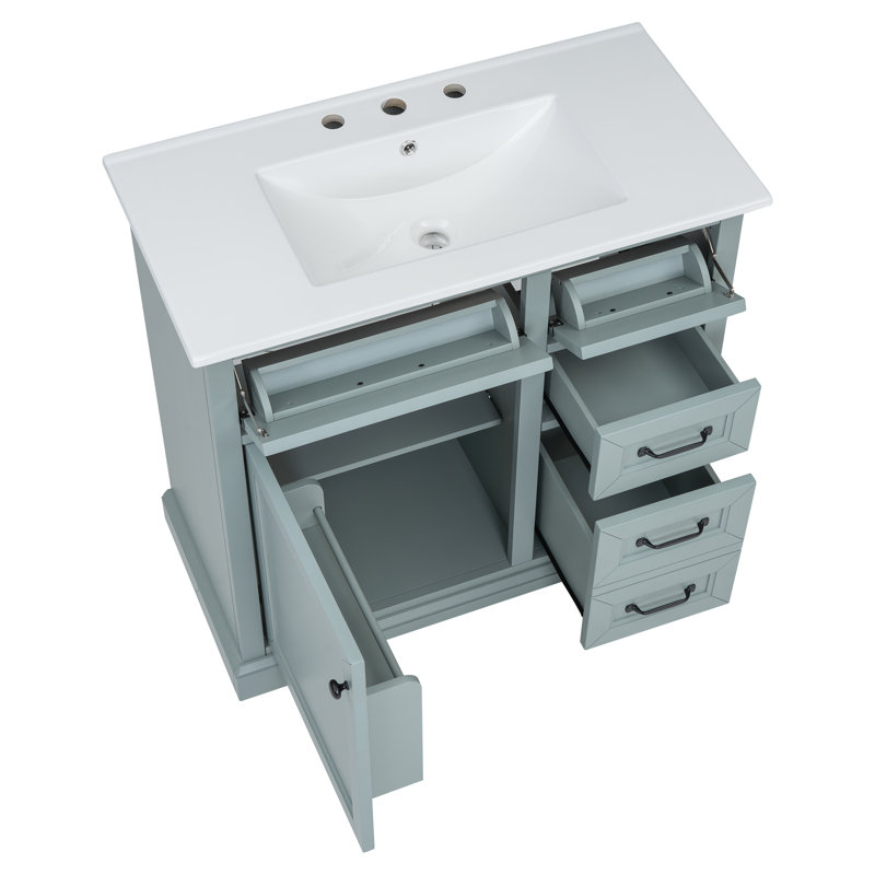 Essey 36'' Bathroom Vanity With Ceramic Sink, Gray, Black