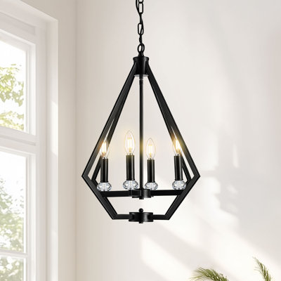 4-Light Modern Eades Diamond Shape Dining Room Pendant Light Fixture For Foyer Kitchen Island Entryway Staircase