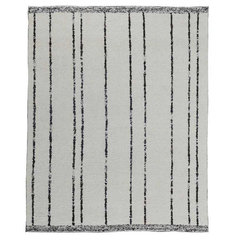 Wool Striped Area Rug in Ivory, Rectangle 10' x 14'
